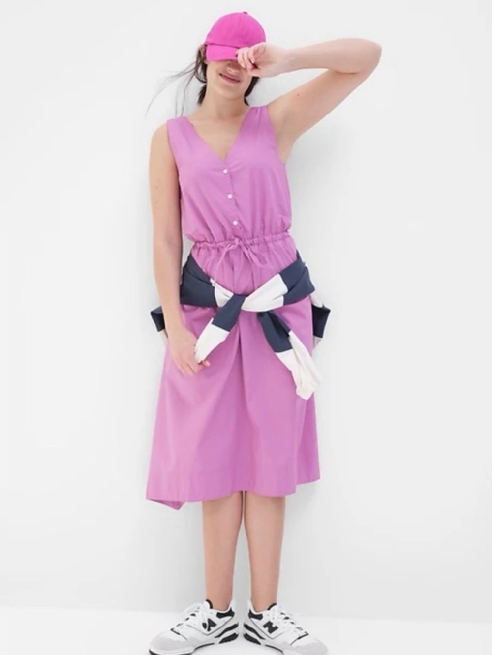 GAP Sleeveless V-Neck Lilac Midi Dress with Drawstring Waist
